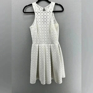 Trina Turk dress, fit and flare, double lined,white, knee length,Key hole back